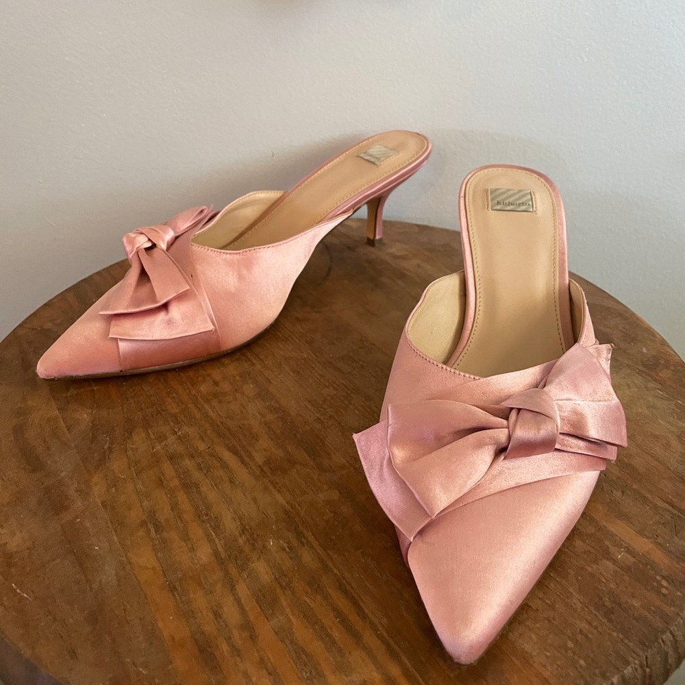 Blush pink kitten heels with bow from BHLDN